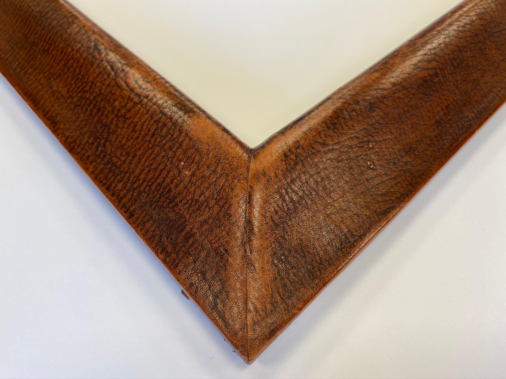 Aged brown leather custom frame chicago, custom frame nashville, April Hann Lanford Artmill Group