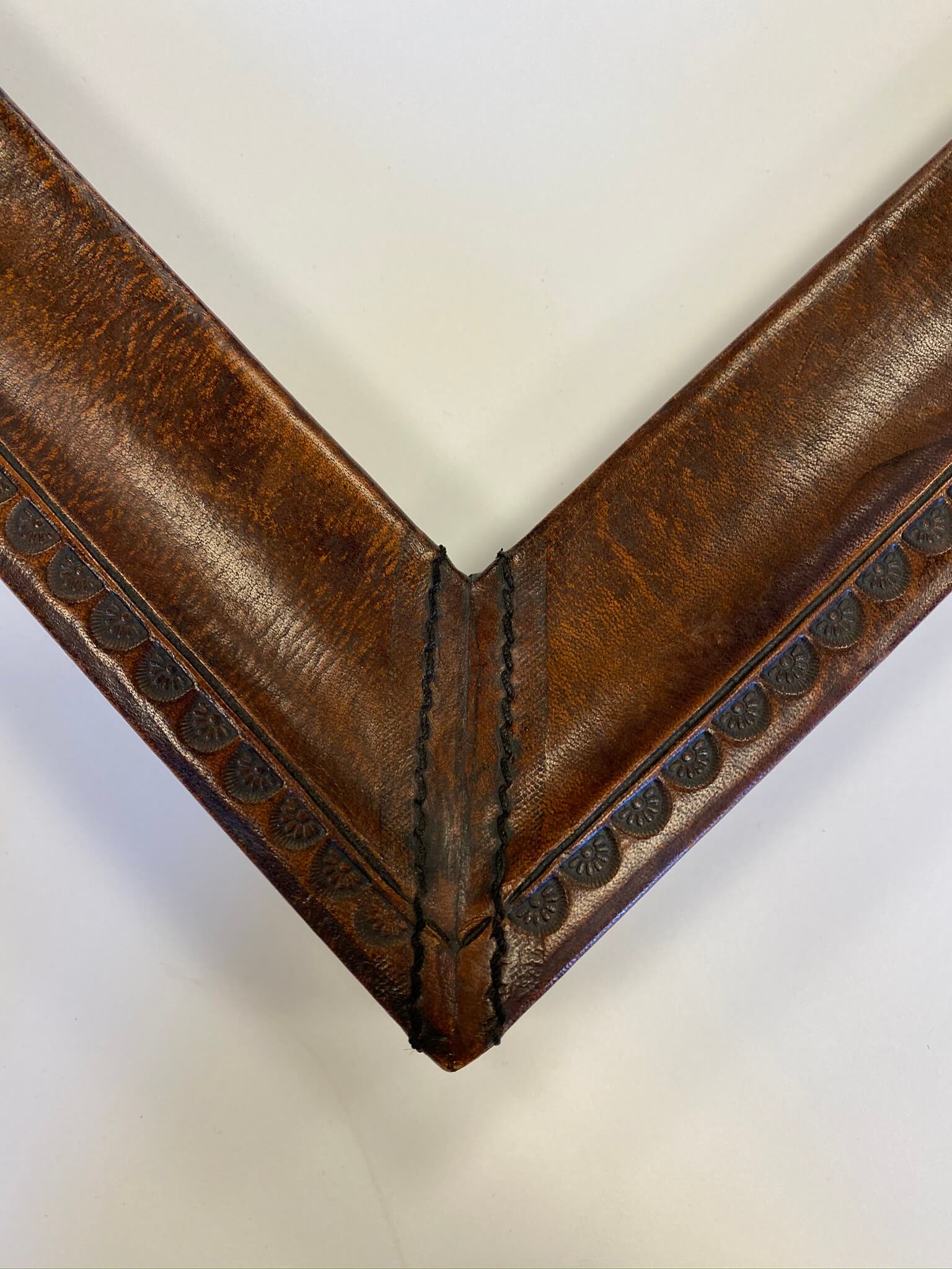 Custom brown leather frame, tooled design, April Hann Lanford, custom frames chicago, nashville custom framing