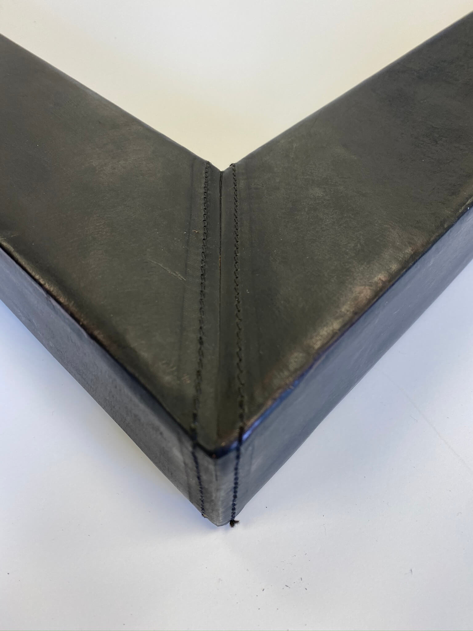 Custom leather frame, leather picutre frame, black leather frame, leather mirror frame artifact April Hann Lanford, artmill group 